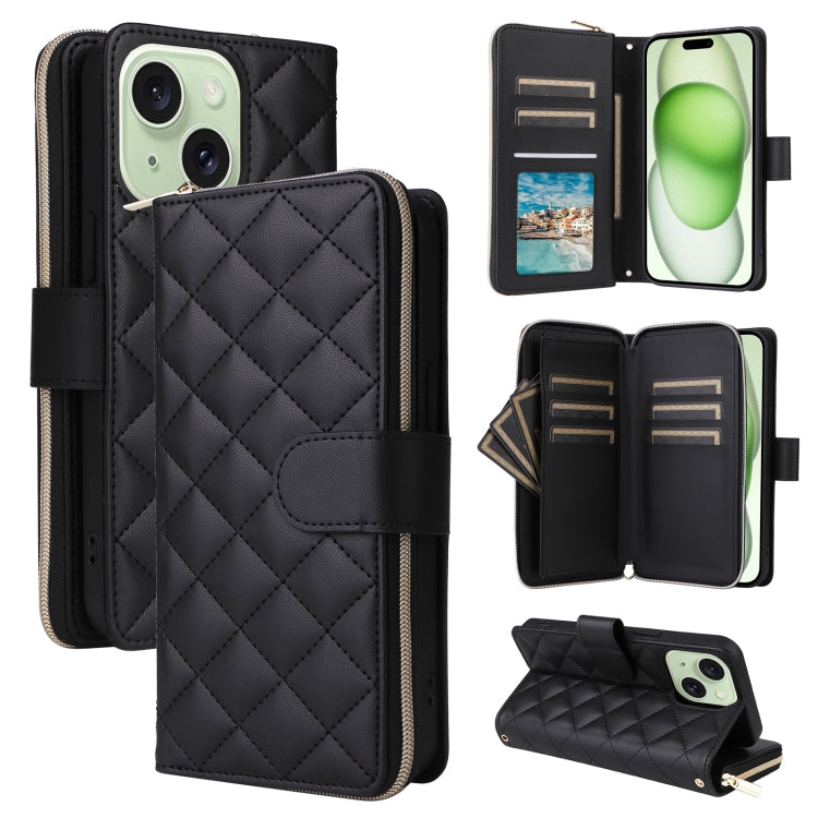 Crossbody Rhombic Zipper Tower Buckle Leather Phone Case with Lanyard