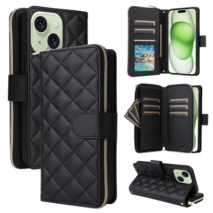 Crossbody Rhombic Zipper Tower Buckle Leather Phone Case with Lanyard