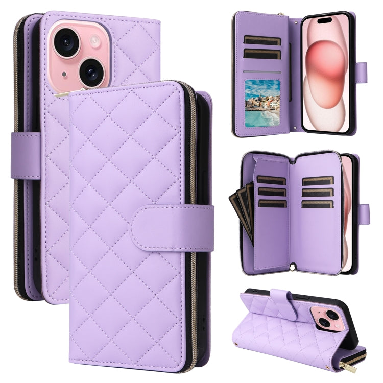 Crossbody Rhombic Zipper Tower Buckle Leather Phone Case with Lanyard