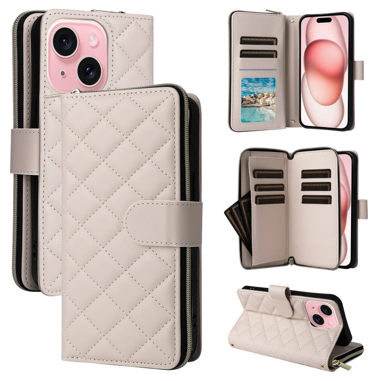 Crossbody Rhombic Zipper Tower Buckle Leather Phone Case with Lanyard