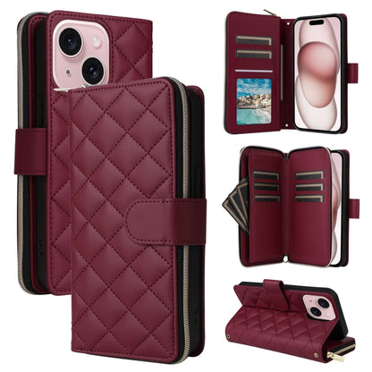 Crossbody Rhombic Zipper Tower Buckle Leather Phone Case with Lanyard