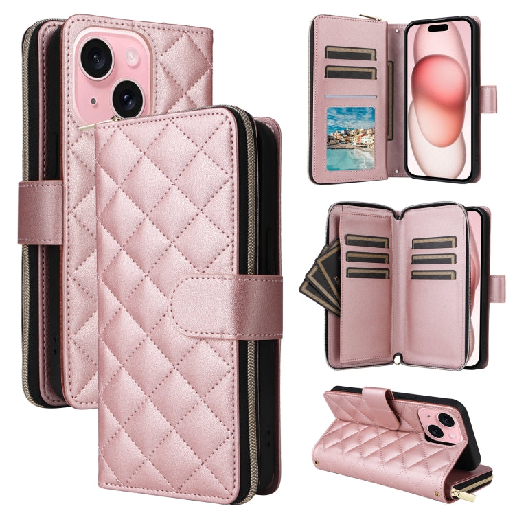 Crossbody Rhombic Zipper Tower Buckle Leather Phone Case with Lanyard