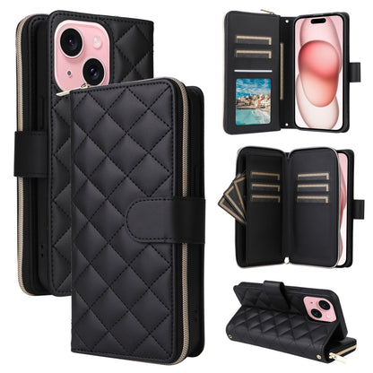 Crossbody Rhombic Zipper Tower Buckle Leather Phone Case with Lanyard
