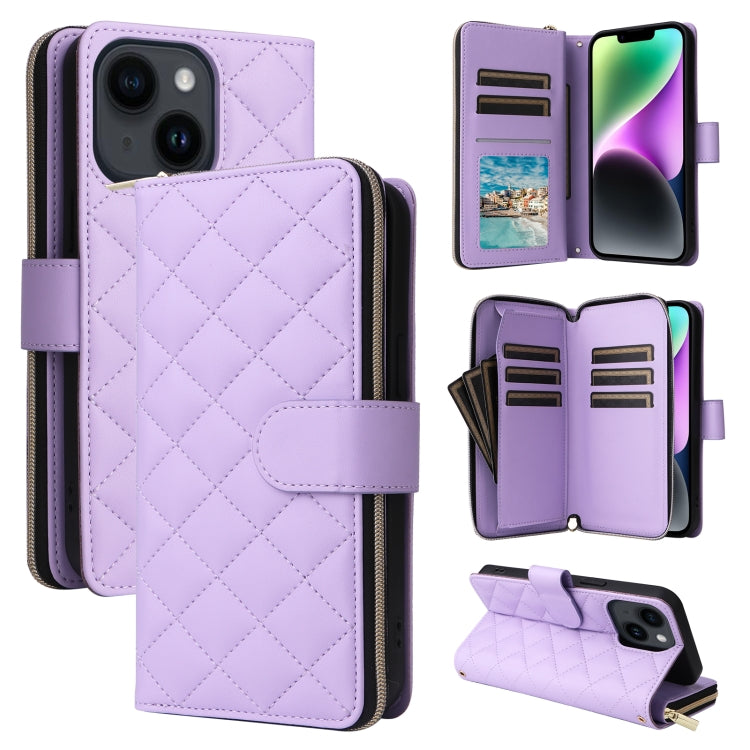 Crossbody Rhombic Zipper Tower Buckle Leather Phone Case with Lanyard