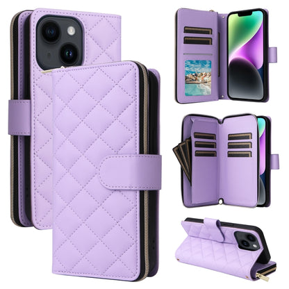 Crossbody Rhombic Zipper Tower Buckle Leather Phone Case with Lanyard