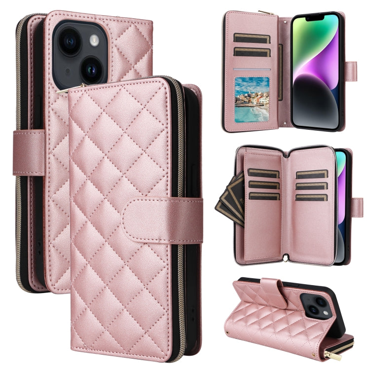 Crossbody Rhombic Zipper Tower Buckle Leather Phone Case with Lanyard