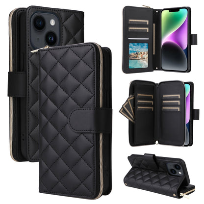 Crossbody Rhombic Zipper Tower Buckle Leather Phone Case with Lanyard