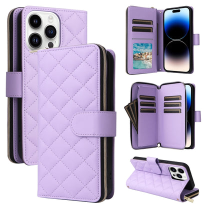 Crossbody Rhombic Zipper Tower Buckle Leather Phone Case with Lanyard