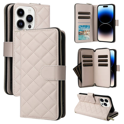 Crossbody Rhombic Zipper Tower Buckle Leather Phone Case with Lanyard