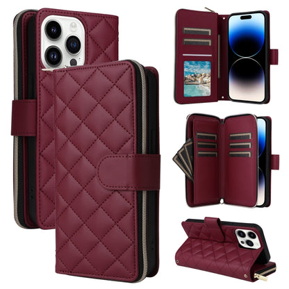 Crossbody Rhombic Zipper Tower Buckle Leather Phone Case with Lanyard