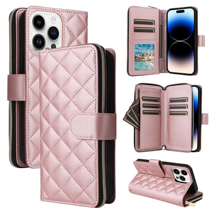 Crossbody Rhombic Zipper Tower Buckle Leather Phone Case with Lanyard