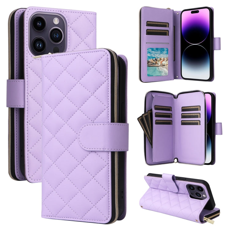 Crossbody Rhombic Zipper Tower Buckle Leather Phone Case with Lanyard