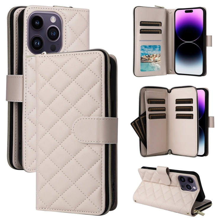 Crossbody Rhombic Zipper Tower Buckle Leather Phone Case with Lanyard