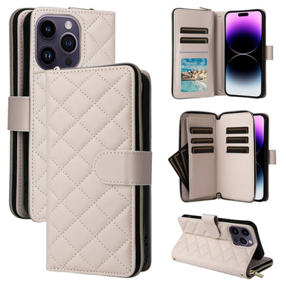Crossbody Rhombic Zipper Tower Buckle Leather Phone Case with Lanyard