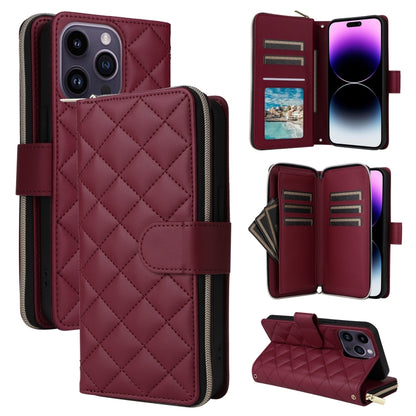 Crossbody Rhombic Zipper Tower Buckle Leather Phone Case with Lanyard
