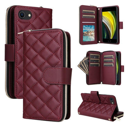 Crossbody Rhombic Zipper Tower Buckle Leather Phone Case with Lanyard