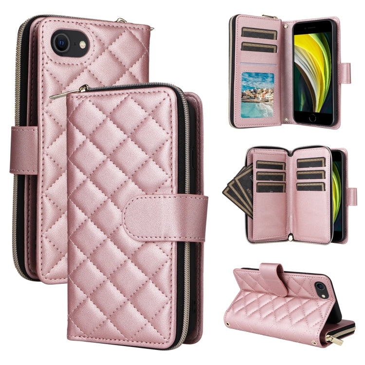 Crossbody Rhombic Zipper Tower Buckle Leather Phone Case with Lanyard