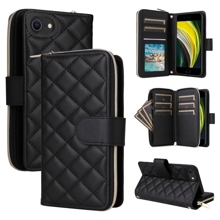 Crossbody Rhombic Zipper Tower Buckle Leather Phone Case with Lanyard