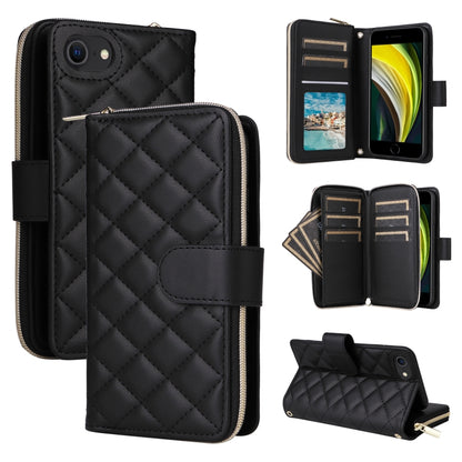 Crossbody Rhombic Zipper Tower Buckle Leather Phone Case with Lanyard