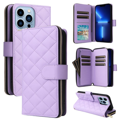 Crossbody Rhombic Zipper Tower Buckle Leather Phone Case with Lanyard