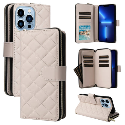 Crossbody Rhombic Zipper Tower Buckle Leather Phone Case with Lanyard
