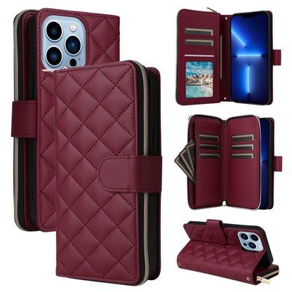 Crossbody Rhombic Zipper Tower Buckle Leather Phone Case with Lanyard