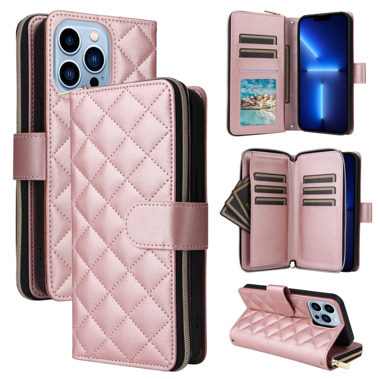 Crossbody Rhombic Zipper Tower Buckle Leather Phone Case with Lanyard