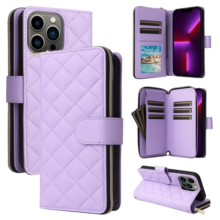 Crossbody Rhombic Zipper Tower Buckle Leather Phone Case with Lanyard
