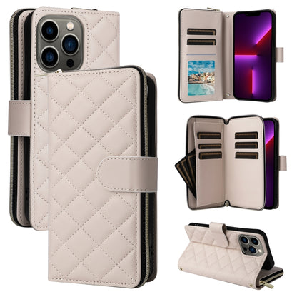 Crossbody Rhombic Zipper Tower Buckle Leather Phone Case with Lanyard