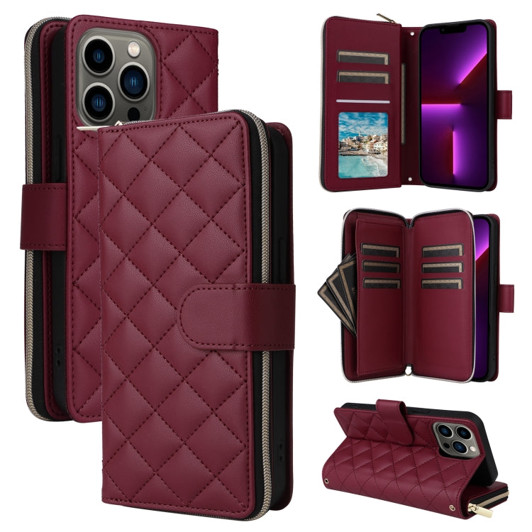 Crossbody Rhombic Zipper Tower Buckle Leather Phone Case with Lanyard