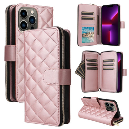 Crossbody Rhombic Zipper Tower Buckle Leather Phone Case with Lanyard