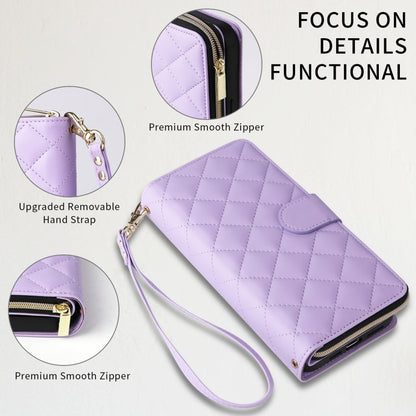 Crossbody Rhombic Zipper Tower Buckle Leather Phone Case with Lanyard