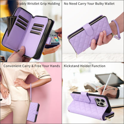Crossbody Rhombic Zipper Tower Buckle Leather Phone Case with Lanyard