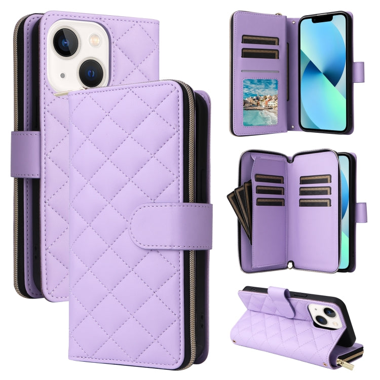 Crossbody Rhombic Zipper Tower Buckle Leather Phone Case with Lanyard