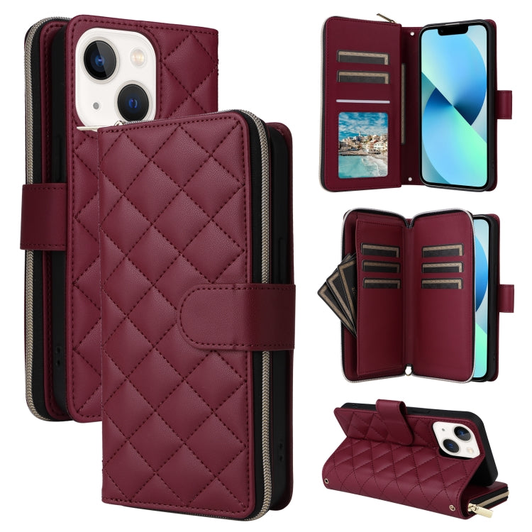 Crossbody Rhombic Zipper Tower Buckle Leather Phone Case with Lanyard