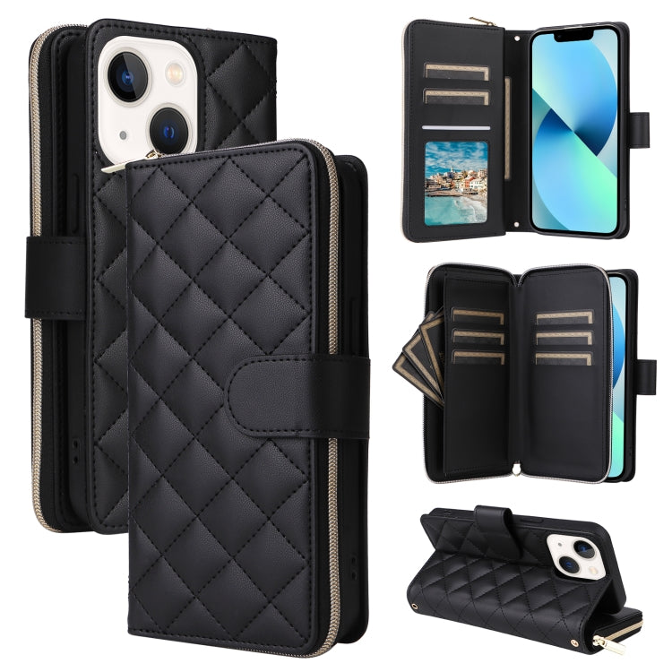 Crossbody Rhombic Zipper Tower Buckle Leather Phone Case with Lanyard