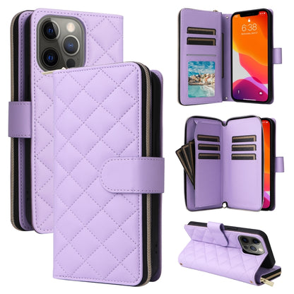 Crossbody Rhombic Zipper Tower Buckle Leather Phone Case with Lanyard