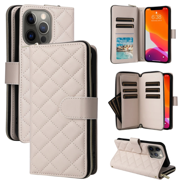 Crossbody Rhombic Zipper Tower Buckle Leather Phone Case with Lanyard