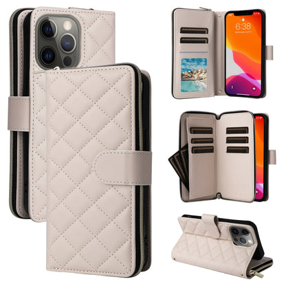 Crossbody Rhombic Zipper Tower Buckle Leather Phone Case with Lanyard