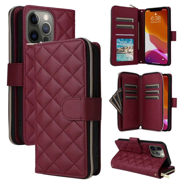 Crossbody Rhombic Zipper Tower Buckle Leather Phone Case with Lanyard