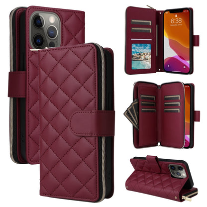 Crossbody Rhombic Zipper Tower Buckle Leather Phone Case with Lanyard
