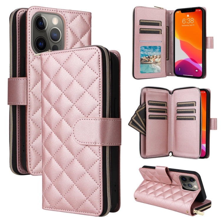 Crossbody Rhombic Zipper Tower Buckle Leather Phone Case with Lanyard