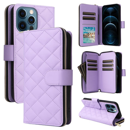 Crossbody Rhombic Zipper Tower Buckle Leather Phone Case with Lanyard