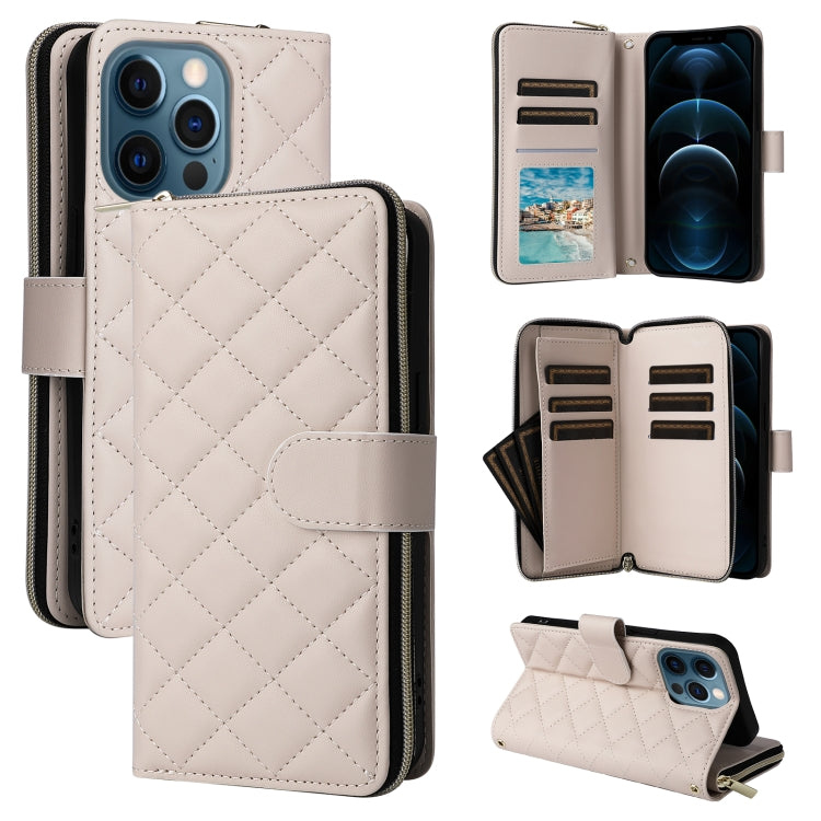 Crossbody Rhombic Zipper Tower Buckle Leather Phone Case with Lanyard