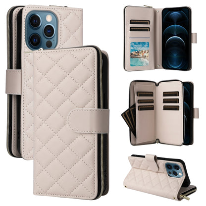 Crossbody Rhombic Zipper Tower Buckle Leather Phone Case with Lanyard