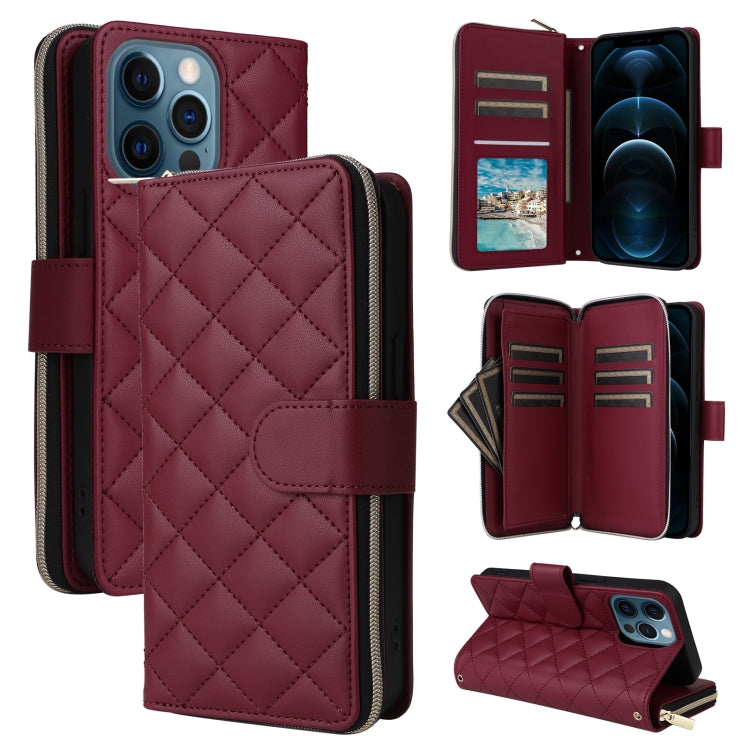 Crossbody Rhombic Zipper Tower Buckle Leather Phone Case with Lanyard