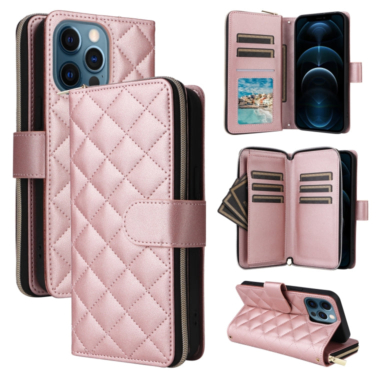 Crossbody Rhombic Zipper Tower Buckle Leather Phone Case with Lanyard