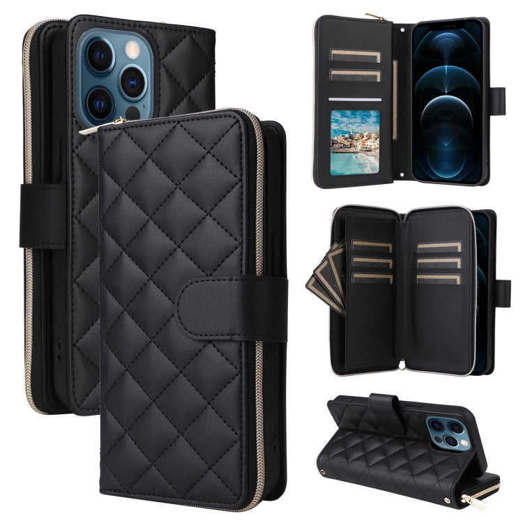 Crossbody Rhombic Zipper Tower Buckle Leather Phone Case with Lanyard