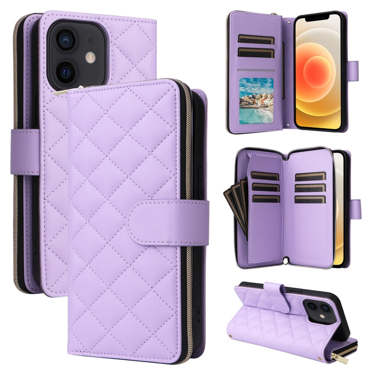 Crossbody Rhombic Zipper Tower Buckle Leather Phone Case with Lanyard