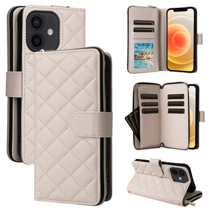 Crossbody Rhombic Zipper Tower Buckle Leather Phone Case with Lanyard